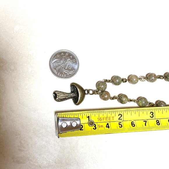 Natural Earthy Unakite Necklace, Cute Bronze Slim Mushroom + Genuine Gemstone - Picture 13 of 15